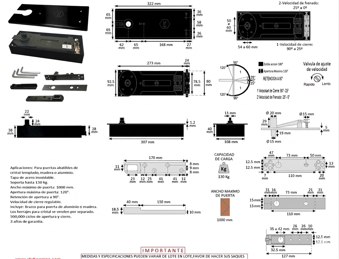 BISAGRA HIDRAULICA 130KG NEGRA