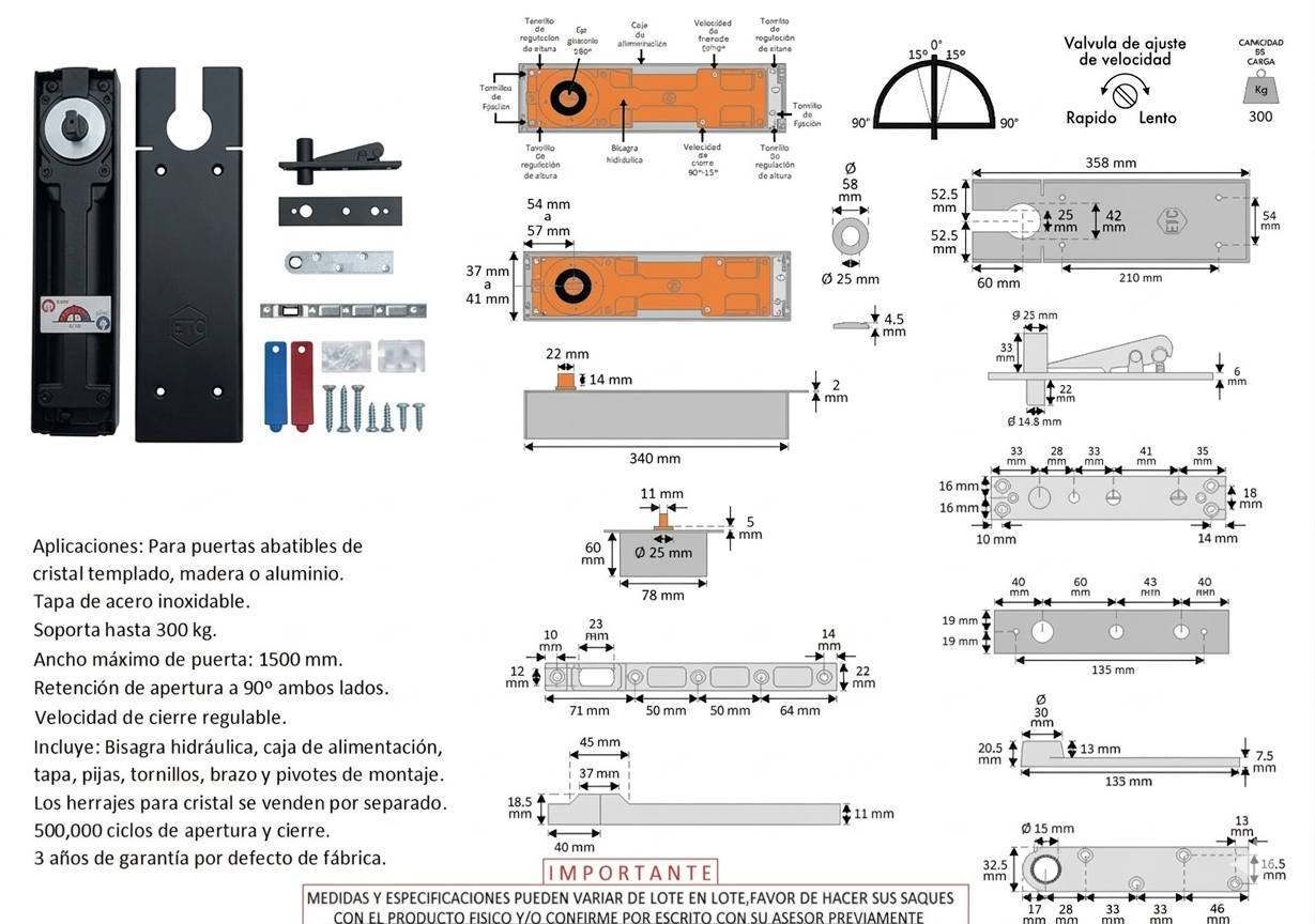 BISAGRA HIDRAULICA 300KG NEGRA
