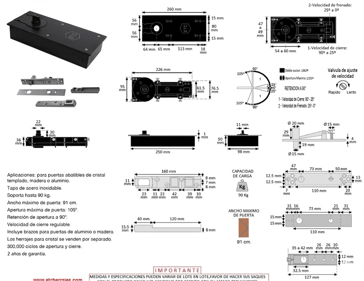 BISAGRA HIDRAULICA 90KG NEGRA